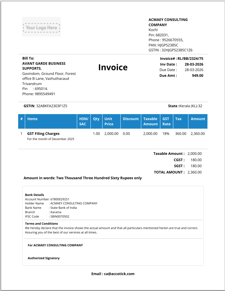 Invoice Creation Interface